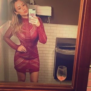 Red lace long sleeve dress
